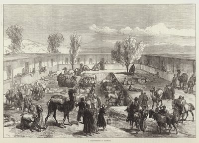 A Caravanserai at Kashgar by Sir John Charles Robinson